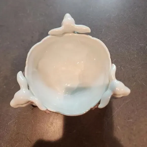 Easter Bunny With Pink Roses Gold Edged Bowl Candy Dish Flower Pot Decor - Picture 4 of 5